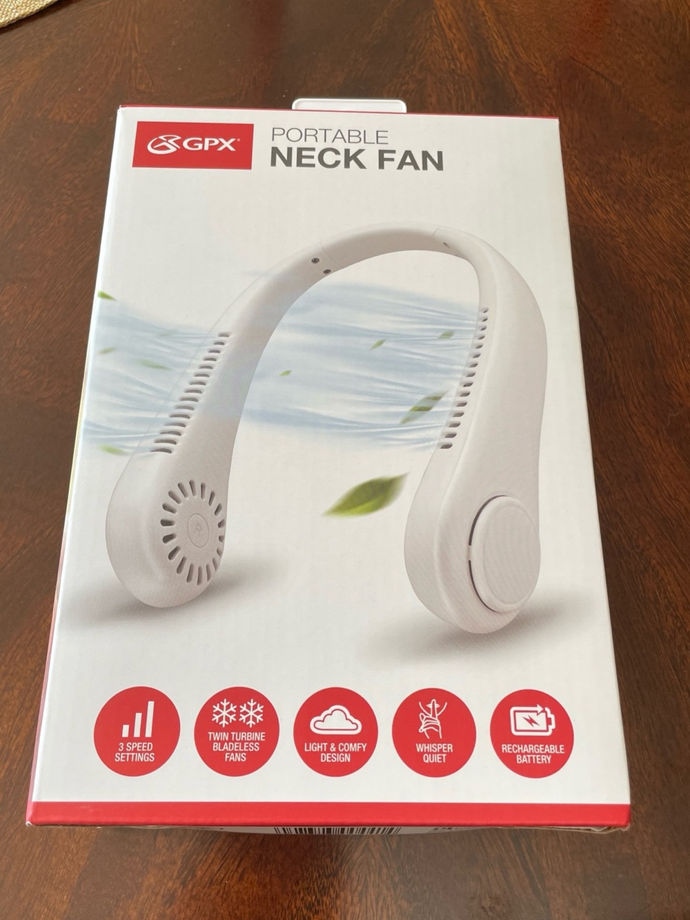 GPX Portable White Neck Fan Rechargeable Battery